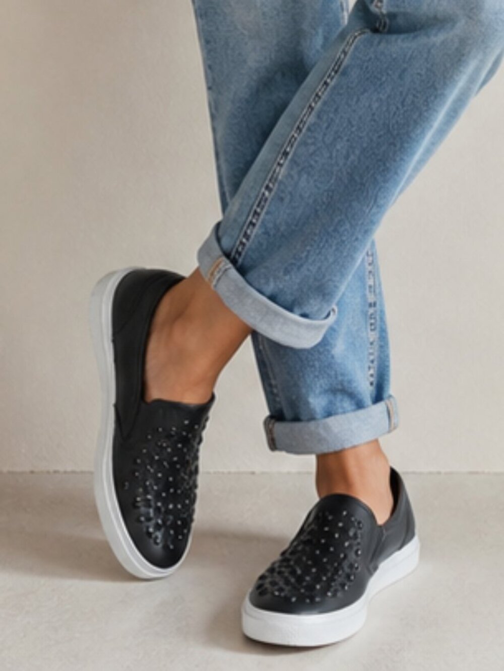 Coach "Chrissy Rivets” SPRT NAPPA leather black 8M studded loafers casual travel - Picture 1 of 9